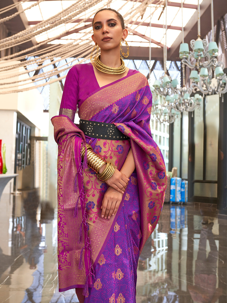 Buy Grape Violet Banarasi Saree Online-karagiri