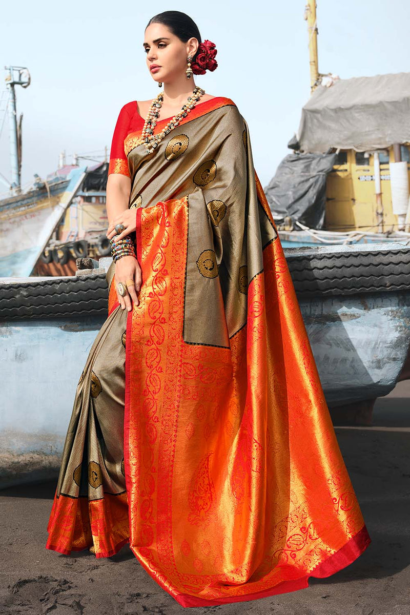 Orange color wedding outlet sarees