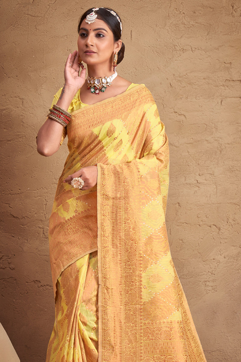 Buy Lemon Yellow Cotton Saree Online Karagiri