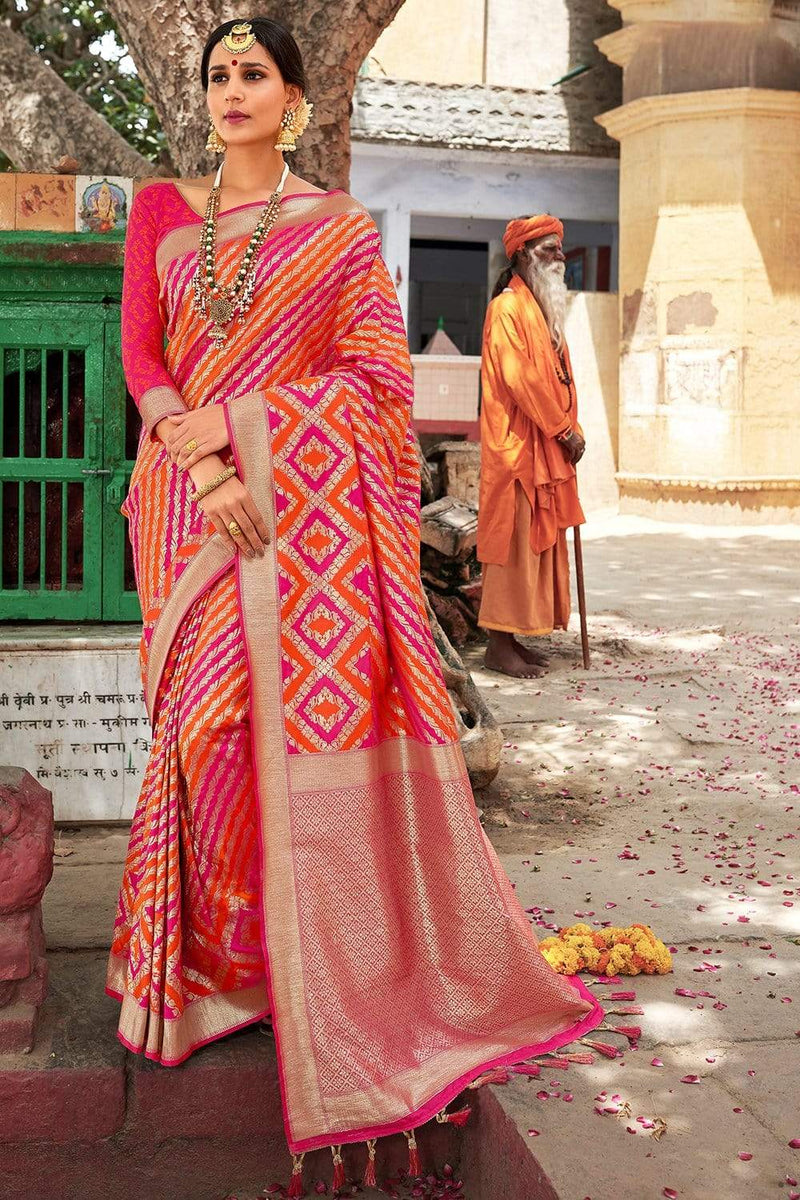 Orange pink party wear saree hotsell