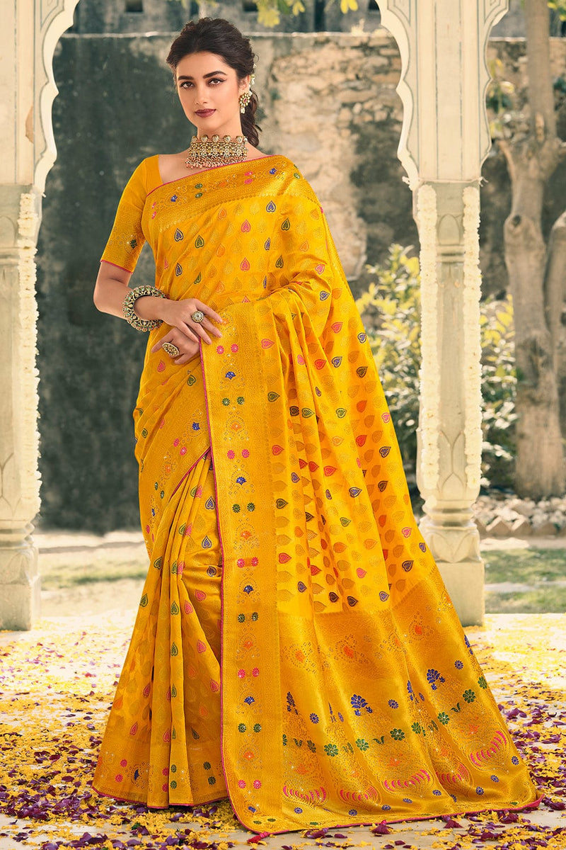 Buy Marigold Yellow Banarasi Saree Online Karagiri 4232