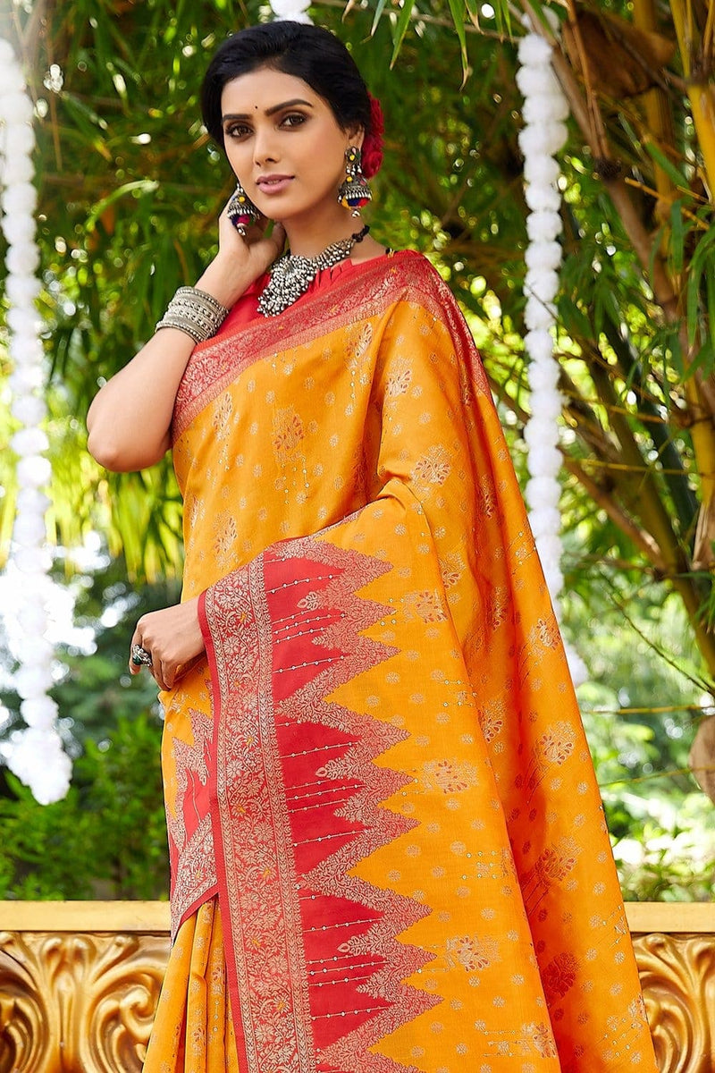 Buy Marigold Orange Designer Banarasi Saree Online Karagiri 3878