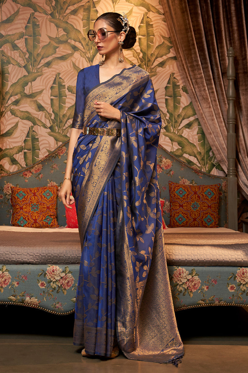 Buy Admiral Blue Kanjivaram Saree Online-karagiri