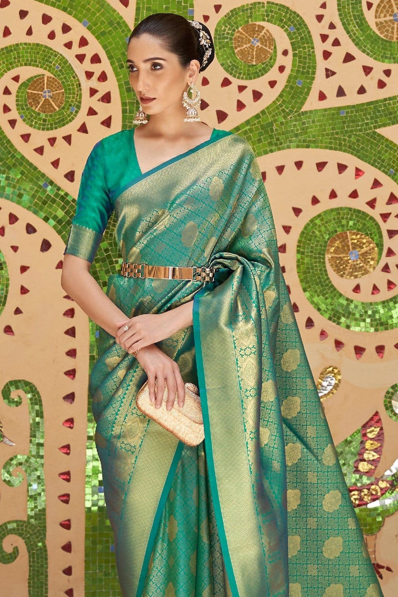 Buy Aqua Green Kanjivaram Saree Online-karagiri