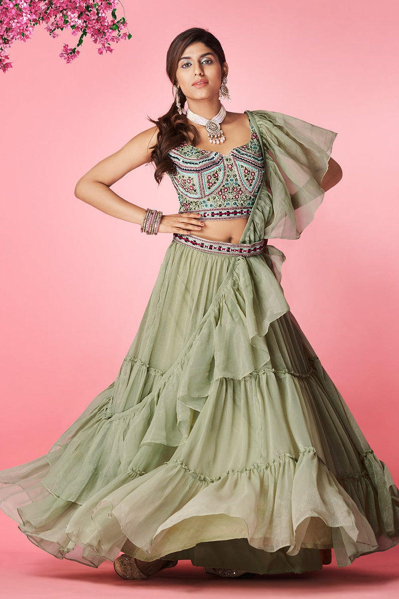 Buy Sheen Green Lehenga Choli online-Karagiri