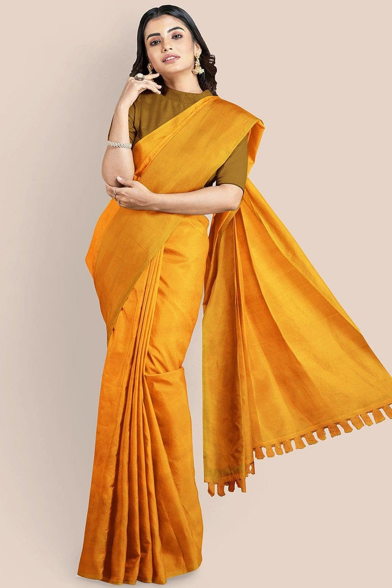 Mulmul Cotton Tassel Yellow Saree, Yellow in Jaisalmer