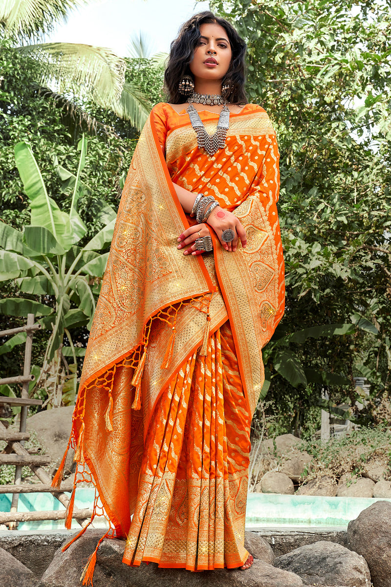 Buy Marigold Orange Banarasi Saree Online Karagiri 5743