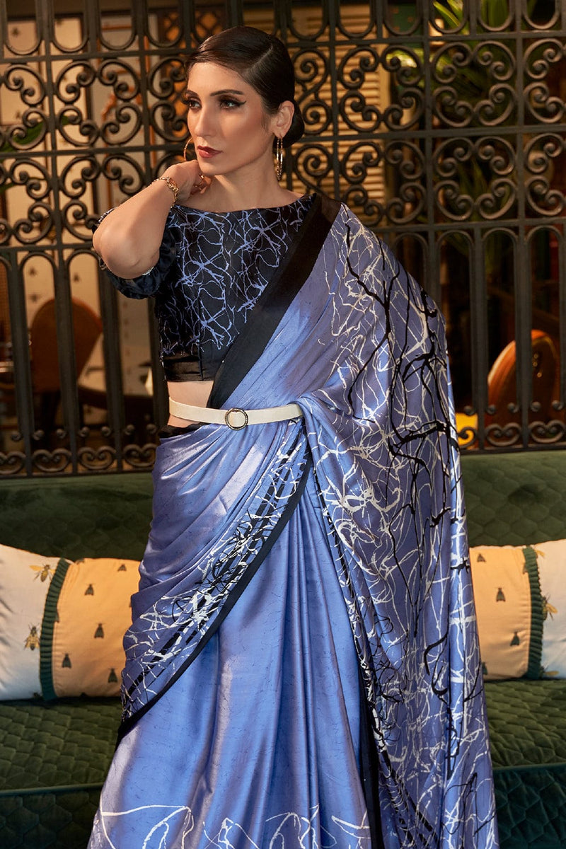 Buy Royal Blue Satin Silk Saree Online-Karagiri