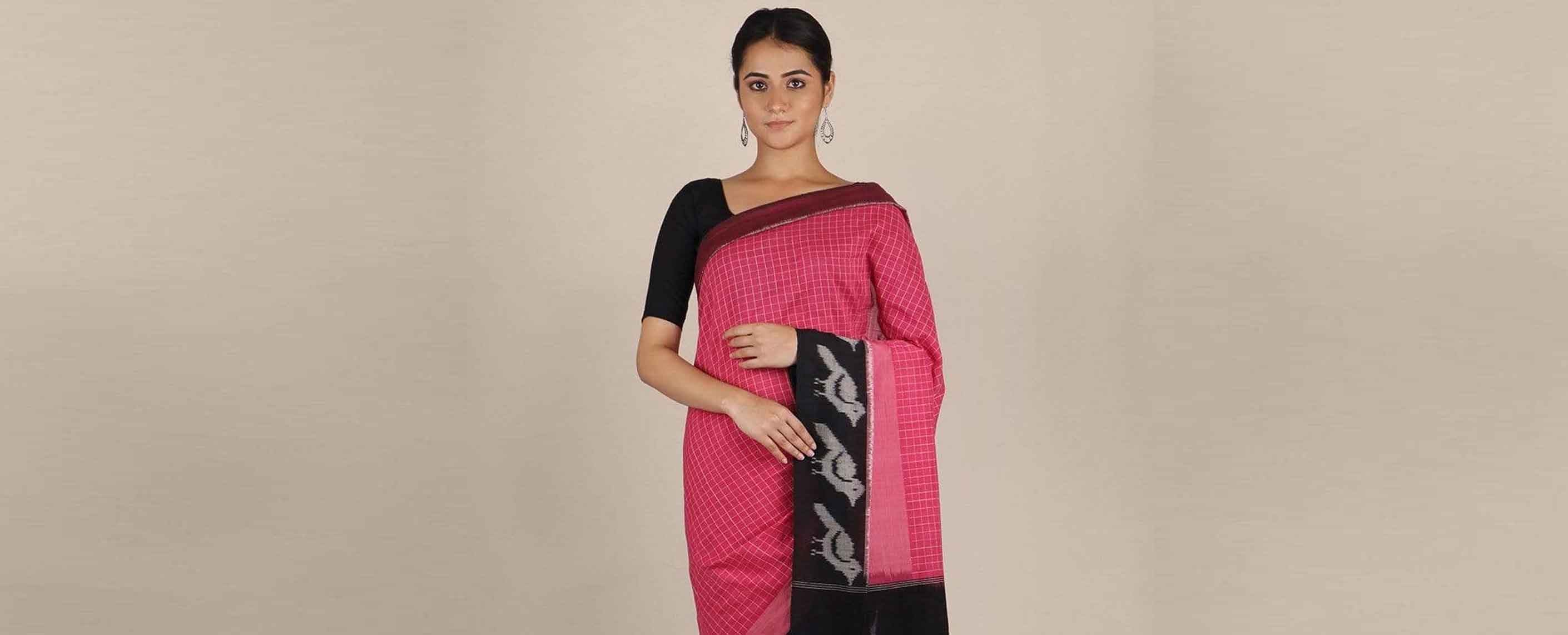 Buy Coral Pink Patola Single Ikat Silk Saree online | Weaveinindia –  WeaveinIndia