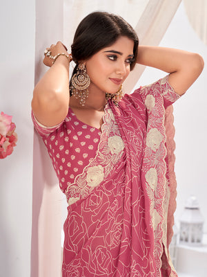 Pink Georgette Saree With Blouse Piece