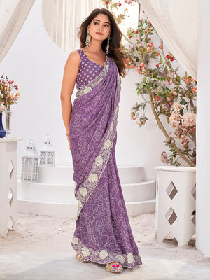 Purple Georgette Saree With Blouse Piece