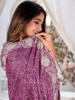 Burgundy Georgette Saree With Blouse Piece