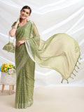 Olive Chiffon Ready To Wear Saree With Blouse Piece