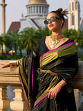 Black Banarasi Silk Saree With Blouse Piece