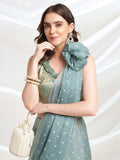 Sea Green Chiffon Ready To Wear Saree With Blouse Piece