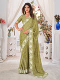 Fluorescent Green Georgette Saree With Blouse Piece