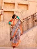 Grey Georgette Printed Saree With Blouse Piece