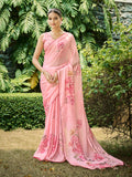 Pink Poly Chiffon Daily Wear Saree With Blouse Piece