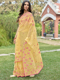 Yellow Georgette silk Saree With Blouse Piece