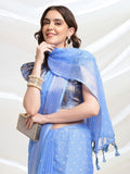 Blue Chiffon Ready To Wear Saree With Blouse Piece