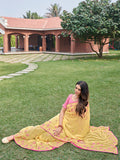 Yellow Georgette silk Saree With Blouse Piece