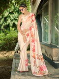 Peach Poly Chiffon Daily Wear Saree With Blouse Piece