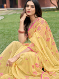 Yellow Georgette silk Saree With Blouse Piece