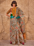 Grey Printed Zari Tissue Saree With Blouse Piece