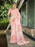 Pink Poly Chiffon Daily Wear Saree With Blouse Piece