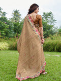 Beige Silk Blend Festive Saree With Blouse Piece