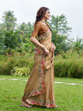 Beige Silk Blend Festive Saree With Blouse Piece