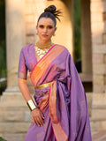 Lavender Banarasi Silk Saree With Blouse Piece