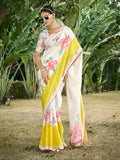 Cream Poly Chiffon Daily Wear Saree With Blouse Piece