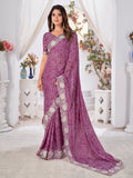 Burgundy Georgette Saree With Blouse Piece