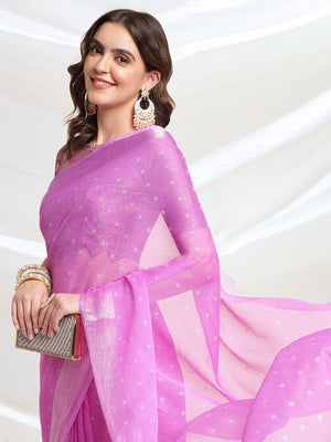 Pink Chiffon Ready To Wear Saree With Blouse Piece