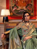 Green Chiffon Saree With Blouse Piece