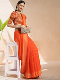 Orange Chiffon Ready To Wear Saree With Blouse Piece