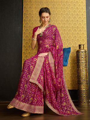 Pink Georgette Daily Wear Saree With Blouse Piece