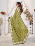 Fluorescent Green Georgette Saree With Blouse Piece