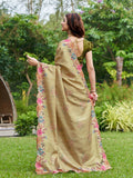 Cream Silk Blend Festive Saree With Blouse Piece