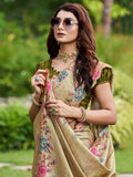 Cream Silk Blend Festive Saree With Blouse Piece