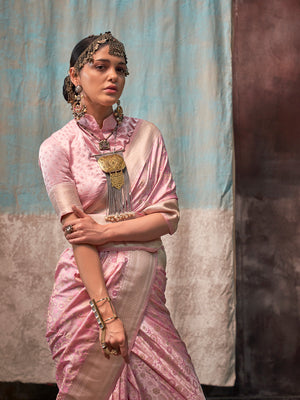 Pink Satin Saree With Blouse Piece