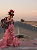 Pink Printed Linen Saree With Blouse Piece