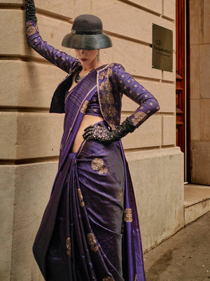 Purple Satin Saree With Blouse Piece