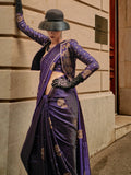 Purple Satin Saree With Blouse Piece