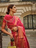 Pink Silk Blend Saree With Blouse Piece