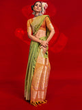 Parrot Green Tussar Silk Saree With Blouse Piece