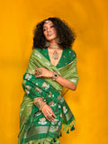 Green Silk Saree With Blouse Piece