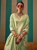 Green Party Wear Linen Saree With Blouse Piece