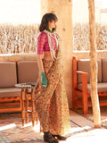 Yellow Printed Zari Tissue Saree With Blouse Piece